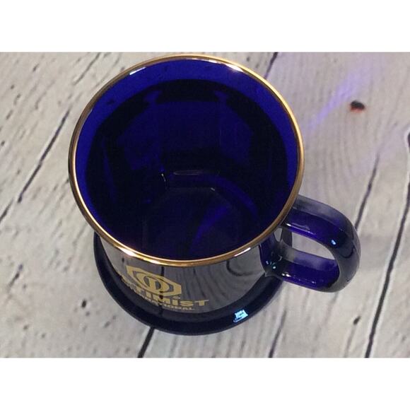 Optimist International Coffee Mug Cup Cobalt Blue Glass Logo Gold Rim Made inUSA - Picture 3 of 5